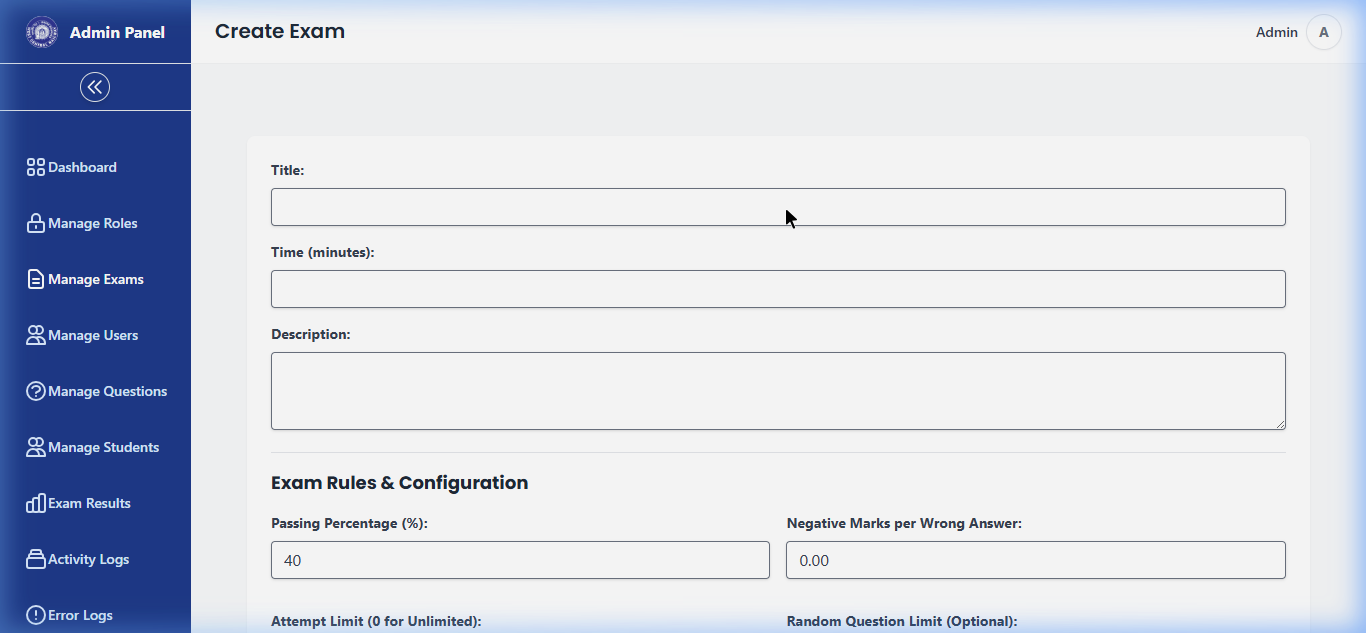Create Exam Form